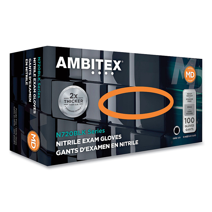 AMBITEX N720 Series Powder-Free Nitrile Gloves, 6 mil, 2X-Large, Black, 100/Box, 10 Boxes/Carton (NXXL720BLK)