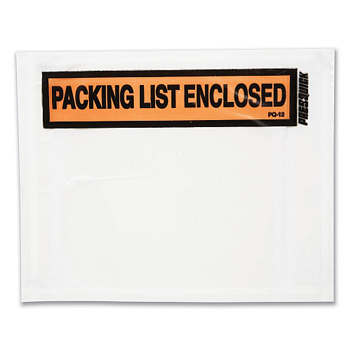 Duck Packing List Envelopes, Top-Print Front: Packing List/Invoice Enclosed, 4.5 x 5.5, Clear/Orange, 500/Box (PL500V)