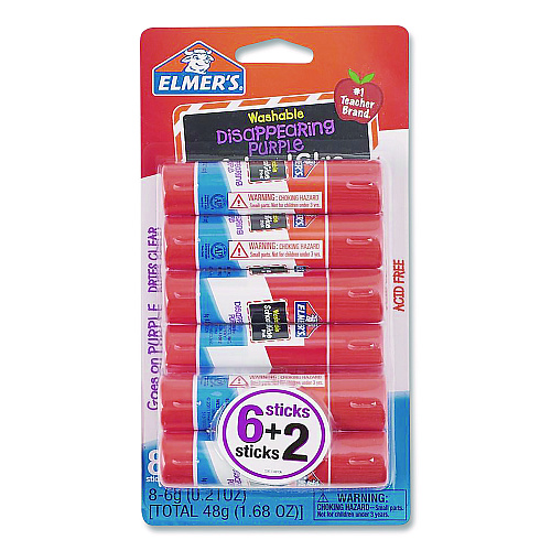 Elmer's Disappearing Purple School Glue Stick, 0.21 oz, Dries Clear, 8/Pack (E1591E1560)