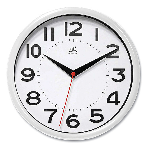 Infinity Instruments Metro Wall Clock, 9" Diameter, White Case, 1 AA (sold separately) (14220WH3364)