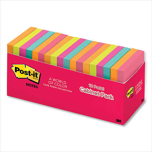 Post-it Original Pads in Poptimistic Colors, Cabinet Pack, 3 x 3, 100 Sheets/Pad, 18 Pads/Pack (65418CTCP)