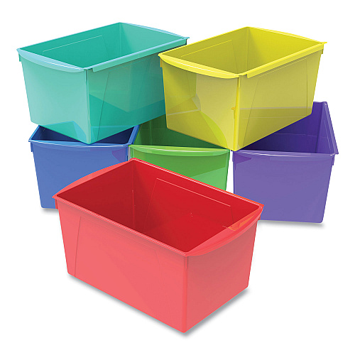 Storex Double XL Wide Interlocking Book Bins, 9.2" x 14.5" x 7", Assorted Bright Colors, 6/Carton (71126E06C)