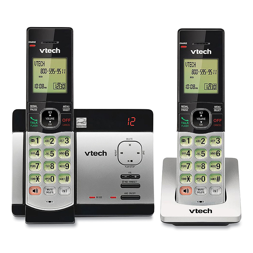 Vtech CS5129-2 Two-Handset Cordless Telephone System, DECT 6.0, Silver/Black