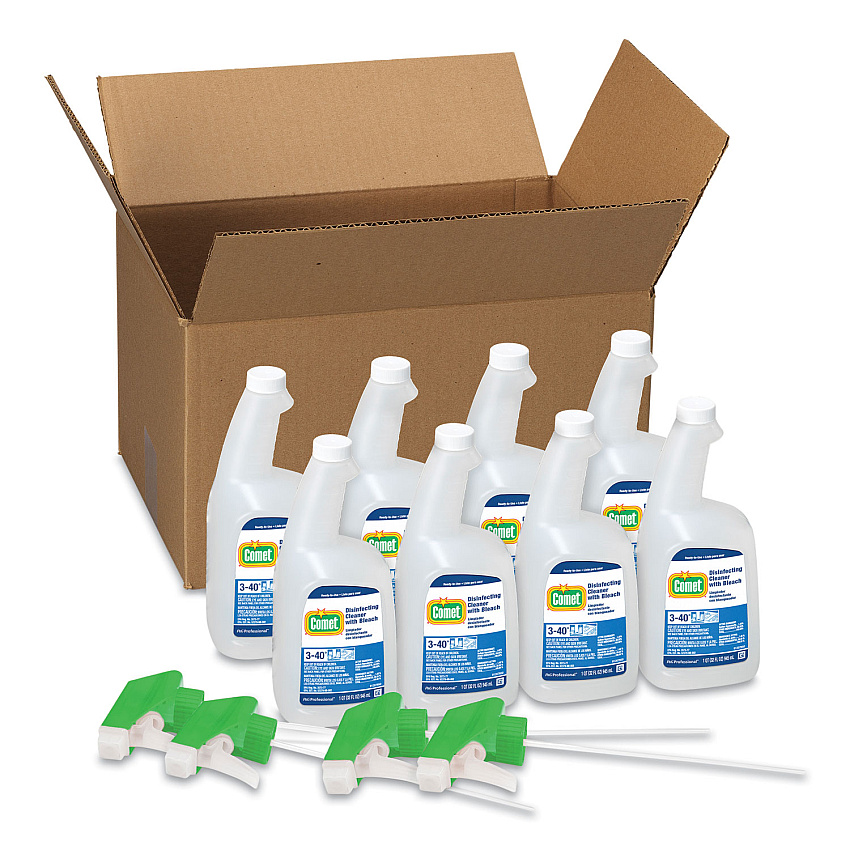 Comet Disinfecting Cleaner with Bleach, 32 oz, Plastic Spray Bottle, Fresh Scent, 8/Carton (30314CT)