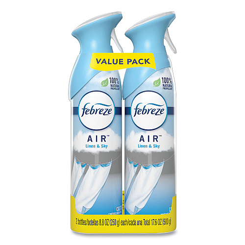 Febreze AIR, Linen and Sky, 8.8 oz Aerosol Spray, 2/Pack, 6 Pack/Carton Liquid - 8.8 fl oz (0.3 quart) - Linen & Sky - Odor Neutralizer, VOC-free - 2 / Pack (97799)