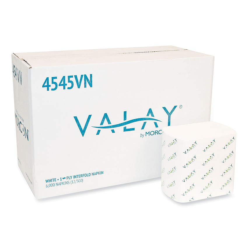 Morcon Paper Valay Interfolded Napkins, 1-Ply, White, 6.5 x 8.25, 6,000/Carton (4545VN)