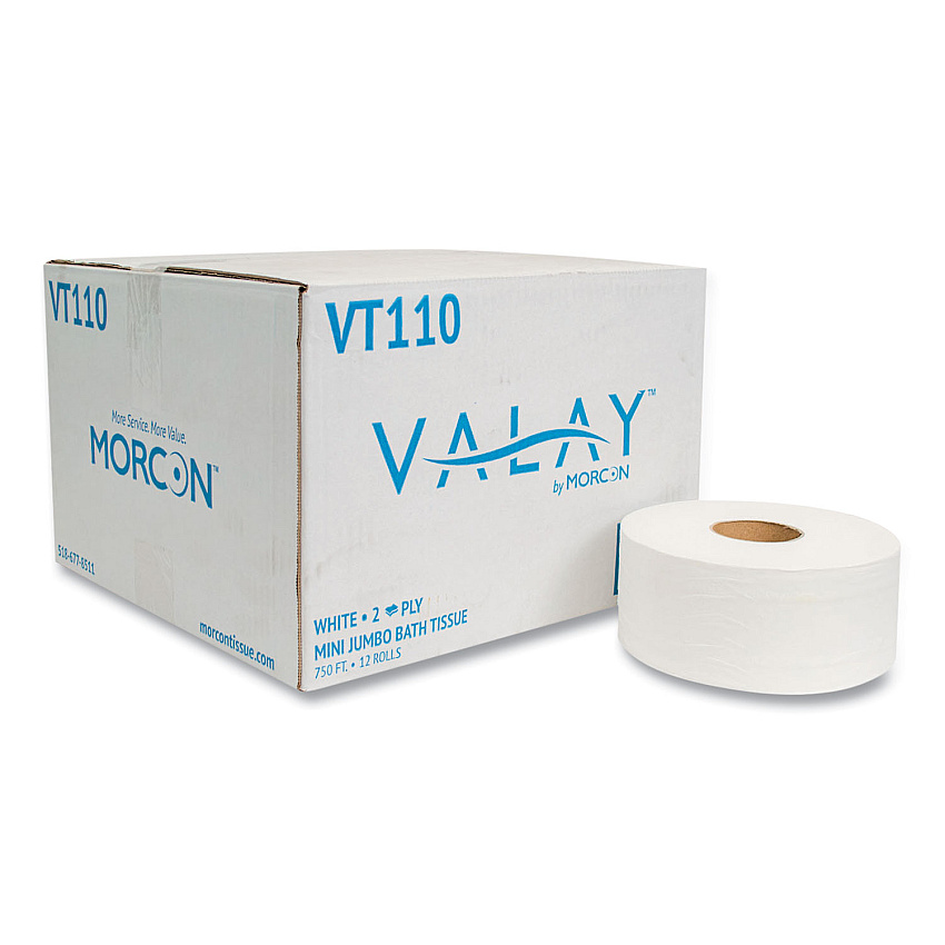 Morcon&reg; Jumbo Toilet Paper Rolls, 2-Ply, White, 750-ft., 12 Rolls (VT110)