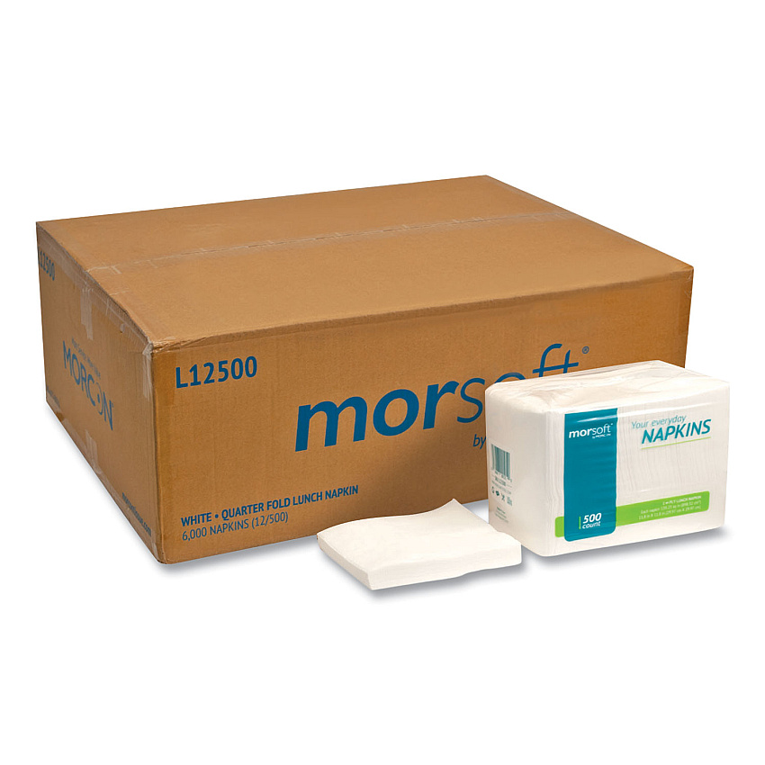Morcon Paper Morsoft 1/4 Fold Lunch Napkins, 1 Ply, 11.8" x 11.8", White, 6,000/Carton (1250)