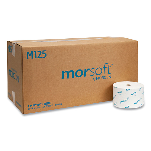 Morcon&reg; Small Core Toilet Paper, 1-Ply, 2500 Sheets, 24 Rolls (M125)