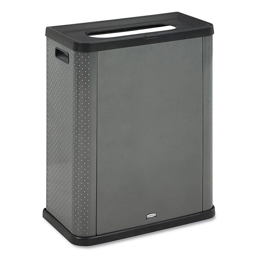 Rubbermaid Commercial Elevate Decorative Refuse Container, Landfill, 23 gal, Plastic/Metal, Pearl Dark Gray 23 gal Capacity - Durable, Powder Coated, Smooth - 31.5" Height x 12.8" Width - Metal - Pearl Dark Gray - 1 Each (2136963)