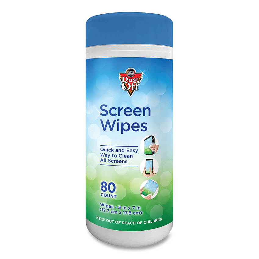 Dust-Off Premoistened Monitor Cleaning Wipes, Cloth, 5 x 7, Citrus, White, 80/Tub (DSCT)