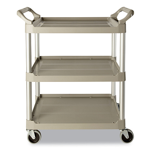 Rubbermaid Commercial Three-Shelf Service Cart, Plastic, 3 Shelves, 200 lb Capacity, 18.63" x 33.63" x 37.75", Off-White (342488OWH)