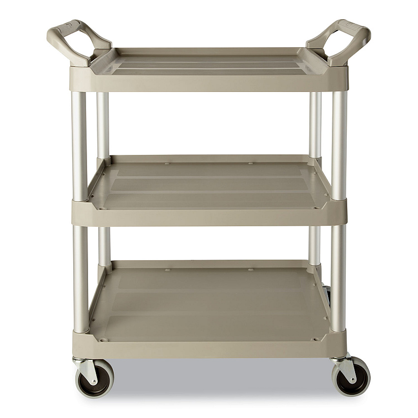 Rubbermaid Commercial Three-Shelf Service Cart, Plastic, 3 Shelves, 200 lb Capacity, 18.63" x 33.63" x 37.75", Off-White (342488OWH)