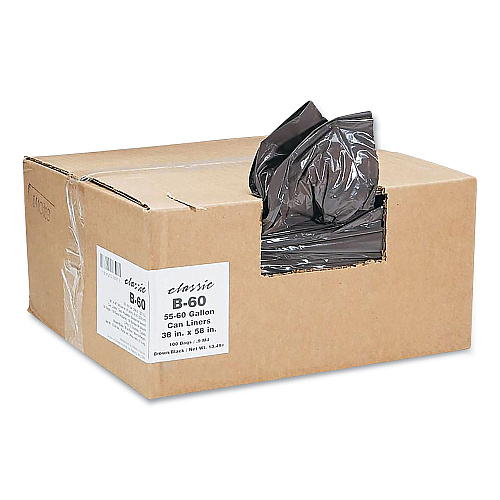 Classic Linear Low-Density Can Liners, 60 gal, 0.9 mil, 38" x 58", Black, 10 Bags/Roll, 10 Rolls/Carton (B60790196)