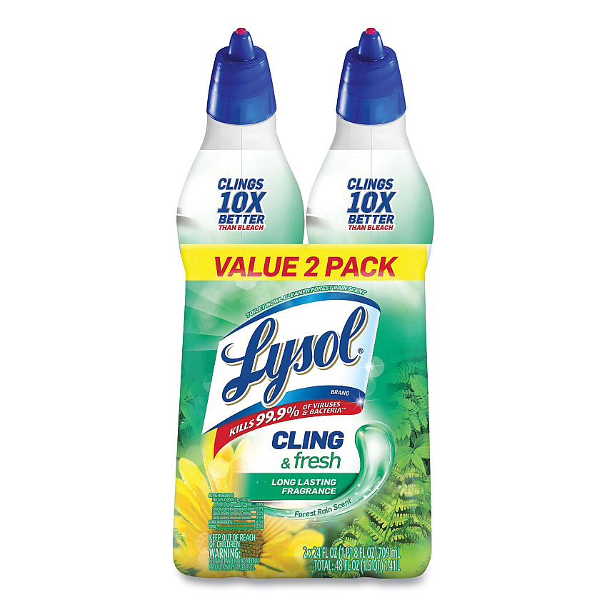 Lysol&reg; Cling and Fresh Toilet Bowl Cleaner, Forest Rain Scent, 24 oz, 2/Pack, 4 Packs/Carton (98015)