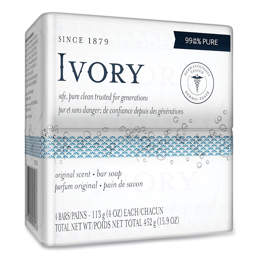 Ivory Bar Soap, Original Scent, 4 oz, 4/Pack, 18 Packs/Carton (82757)