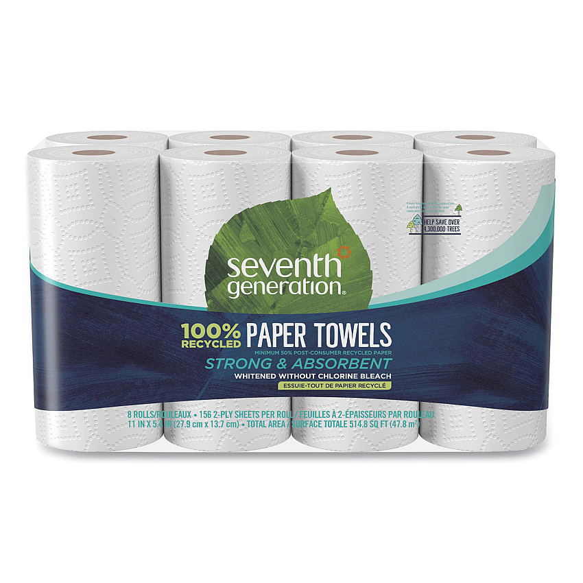 Seventh Generation 100% Recycled Paper Kitchen Towel Rolls, 2-Ply, 11 x 5.4, 156 Sheets/Rolls, 32 Rolls/Carton (13739CT)