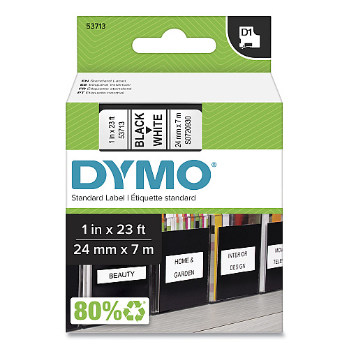 DYMO D1 High-Performance Polyester Removable Label Tape, 1" x 23 ft, Black on White (53713)