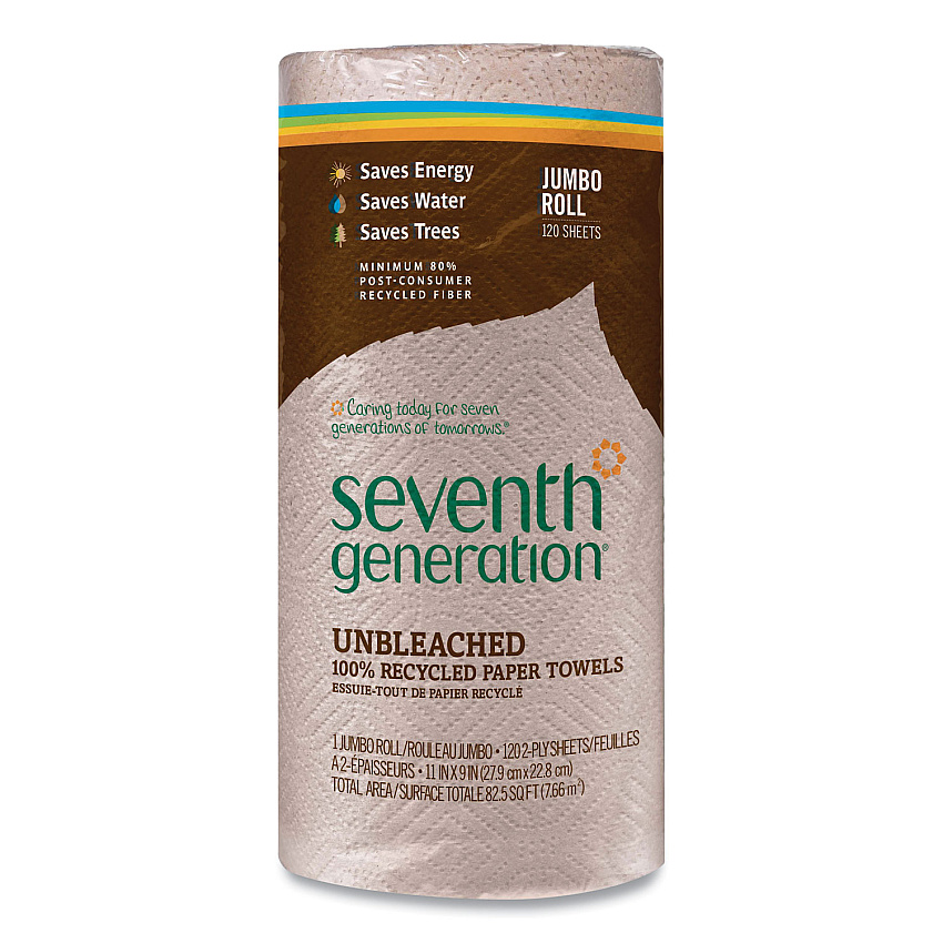 Seventh Generation Natural Unbleached 100% Recycled Paper Kitchen Towel Rolls, 2-Ply, 11 x 9, 120 Sheets/Roll (13720RL)