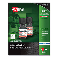 Avery UltraDuty GHS Chemical Waterproof and UV Resistant Labels, 1 x 2.5, White, 24/Sheet, 25 Sheets/Pack (60527)