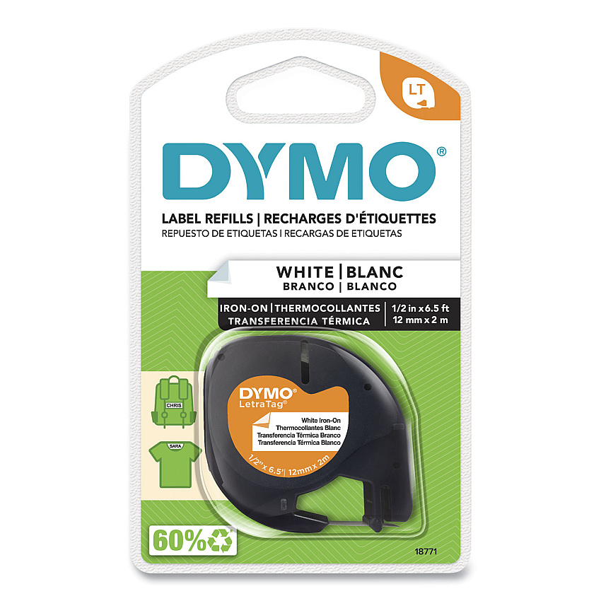 DYMO LetraTag Fabric Iron-On Labels, 0.5" x 6.5 ft, White (18771)
