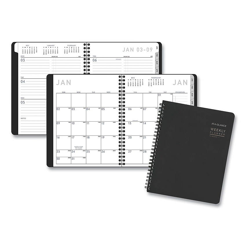 AT-A-GLANCE Contemporary Lite Weekly/Monthly Planner, 8.75 x 7, Black Simulated Leather Cover, 12-Month (Jan to Dec): 2026 (7054XL05)
