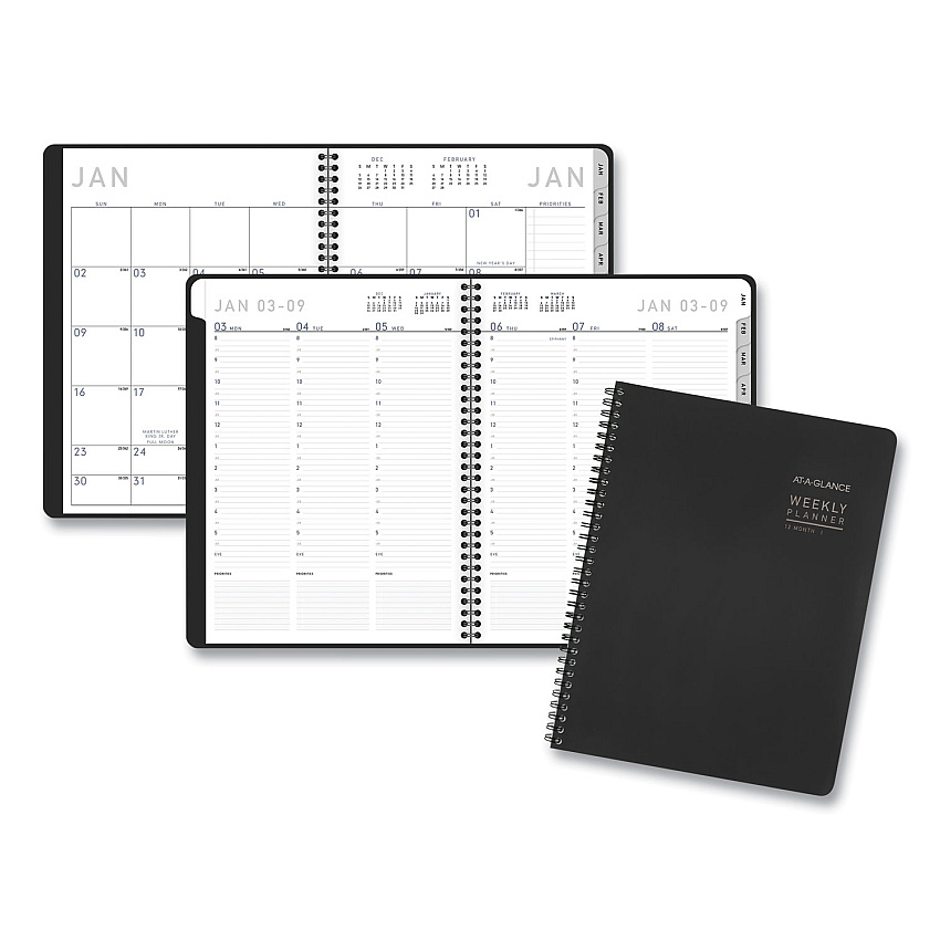 AT-A-GLANCE Contemporary Lite Weekly/Monthly Planner, 11 x 8.25, Black Simulated Leather Cover, 12-Month (Jan to Dec): 2026 (7095XL05)