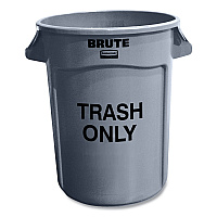 Rubbermaid Commercial Vented Round Brute Container, "Trash Only" Imprint, 32 gal, Plastic, Gray (263294GRA)