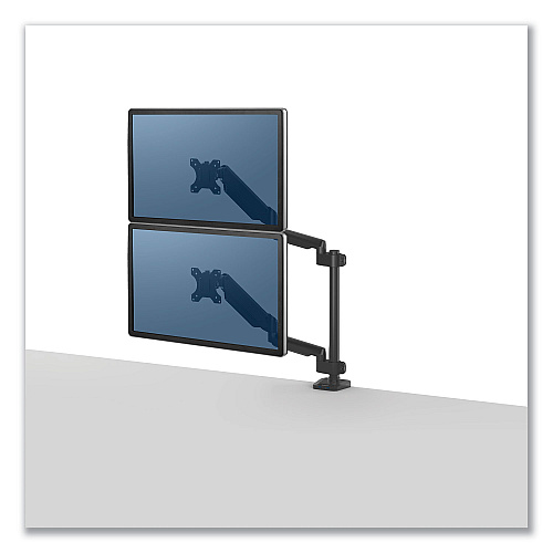 Fellowes Platinum Series Dual Stacking Arm for 27" Monitors, 360 deg Rotation, 180 deg Tilt, 360 deg Pan, Black, Supports 22 lb (8043401)