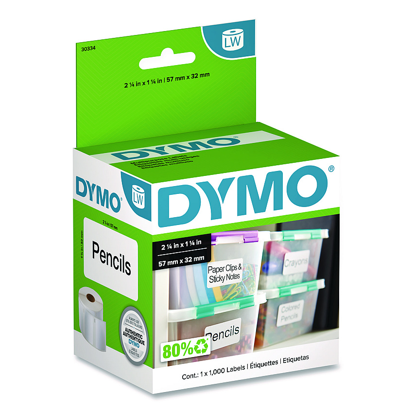 DYMO LabelWriter Address Labels, 1.25'' x 2.25'', White, 1,000 Labels/Roll (30334)