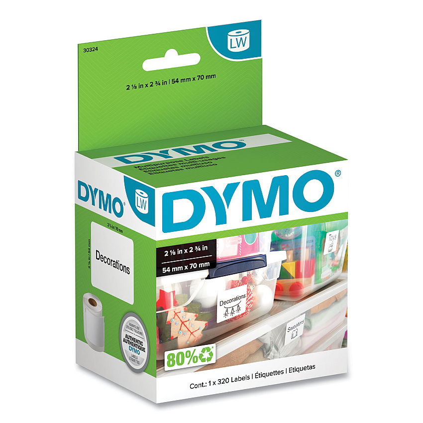 DYMO LW Multipurpose Labels, 2.75" x 2.12", White, 320 Labels/Roll (30324)