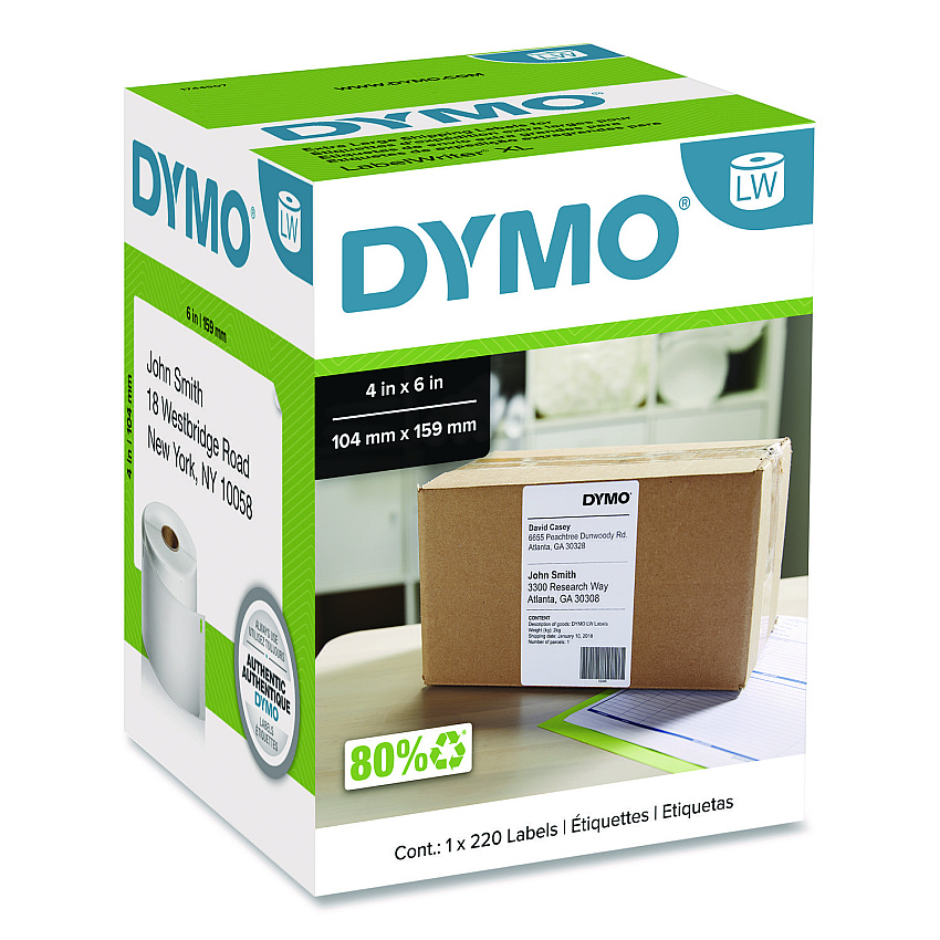 DYMO LabelWriter Shipping Labels, 4" x 6", White, 220 Labels/Roll (1744907)