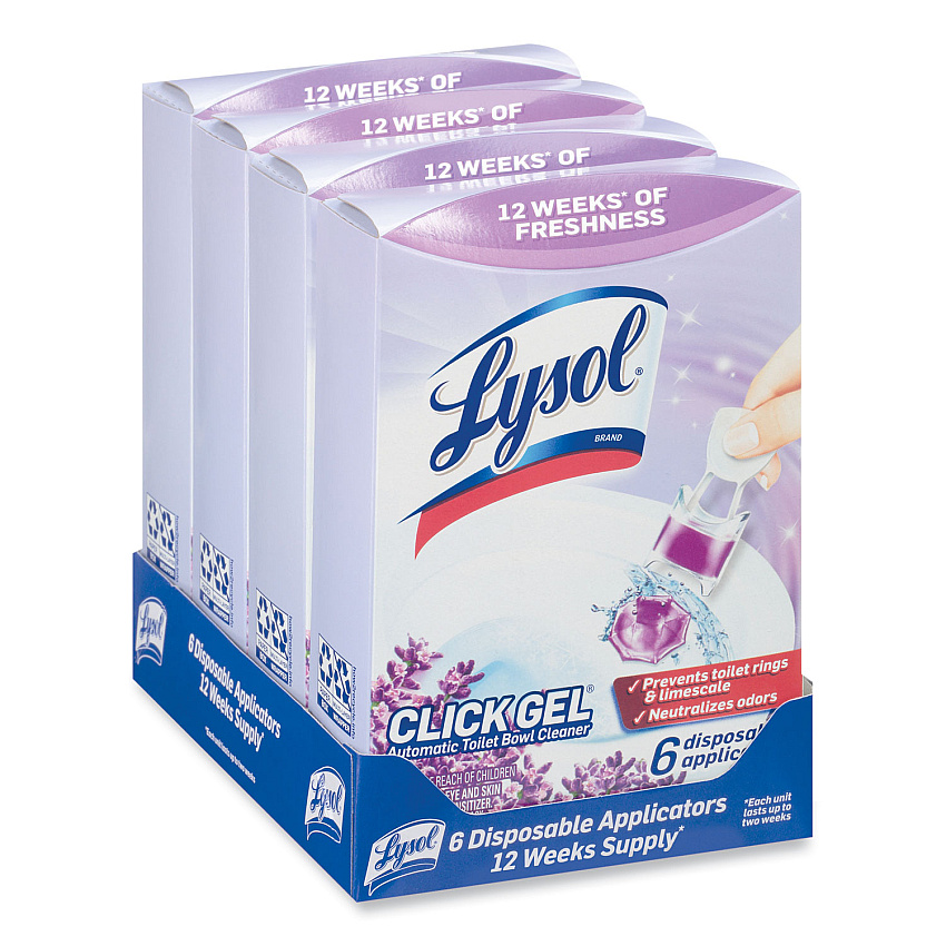 Lysol&reg; Click Gel Automatic Toilet Bowl Cleaner, Lavender Fields, 6/Box, 4 Boxes/Carton (89060CT)