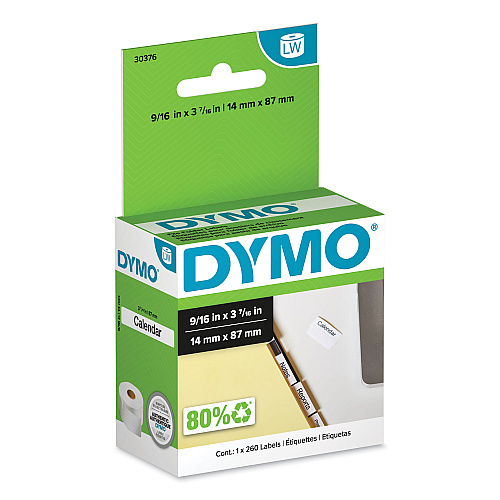 DYMO LabelWriter Hanging File Folder Tab Inserts, 0.56" x 2", White, 260 Labels/Roll (30376)