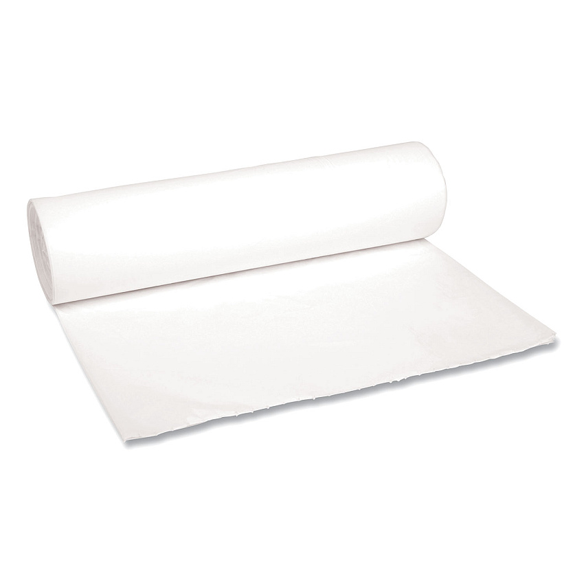 Boardwalk Low-Density Waste Can Liners, 56 gal, 0.6 mil, 43" x 47", White, Perforated Roll, 25 Bags/Roll, 4 Rolls/Carton (BWK4347EXH)