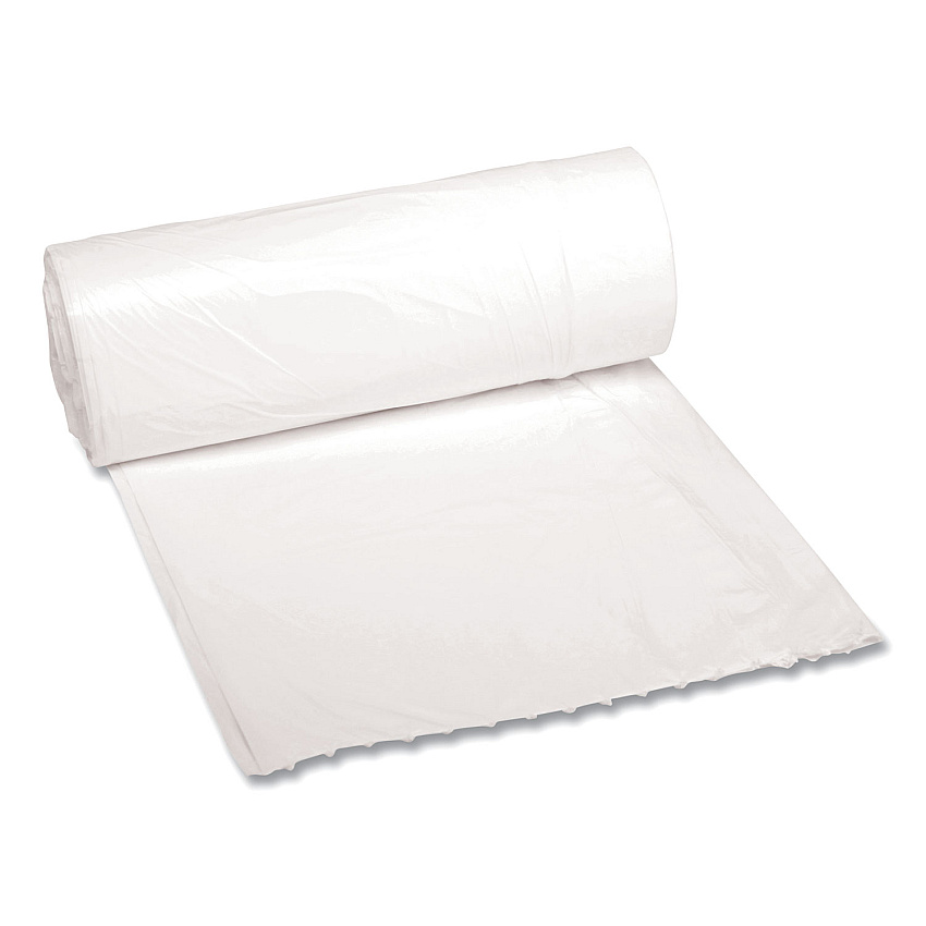 Boardwalk Low-Density Waste Can Liners, 10 gal, 0.4 mil, 24" x 23", White, Perforated Roll, 25 Bags/Roll, 20 Rolls/Carton (BWK2423EXH)