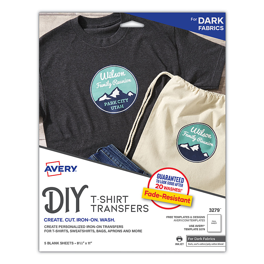 Avery Fabric Transfers, 8.5 x 11, White, 5/Pack (3279)