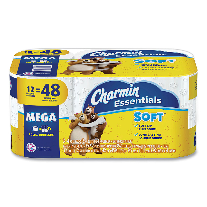 Charmin&reg; Essentials Soft Standard Toilet Paper, 2-Ply, 352 Sheets, 12 Rolls 2 Ply - White - 1 Carton (03159)