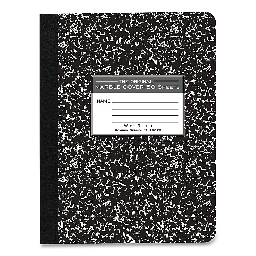 Roaring Spring Marble Cover Composition Book, Wide/Legal Rule, Black Marble Cover, (50) 9.75 x 7.5 Sheets (77220)