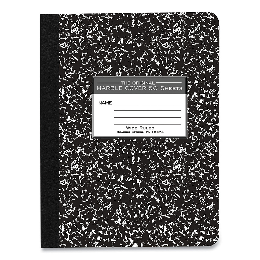Roaring Spring Marble Cover Composition Book, Wide/Legal Rule, Black Marble Cover, (50) 9.75 x 7.5 Sheets (77220)