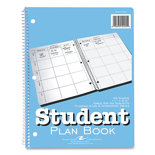 Roaring Spring Student Plan Book, 40-Weeks: Six-Subject Day, Blue/White Cover, (100) 11 x 8.5 Sheets (12145)