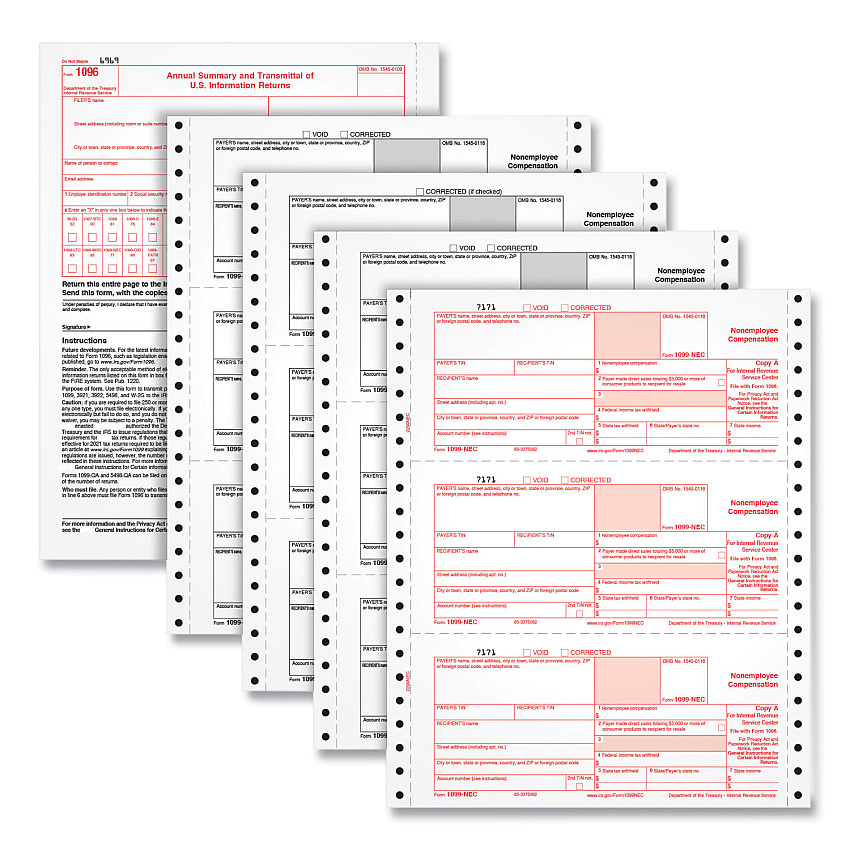Adams 4-Part 1099-NEC Continuous Feed Tax Forms, Fiscal Year: 2024, Four-Part Carbonless, 8.5 x 5.5, 2 Forms/Sheet, 24 Forms Total (2299NEC)