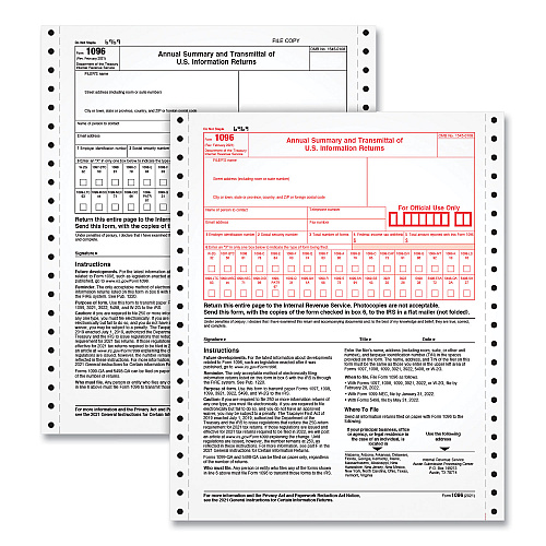 Adams 2-Part 1096 Continuous Feed Tax Forms, Fiscal Year: 2024, Two-Part Carbonless, 8 x 11, 10 Forms Total (2202)