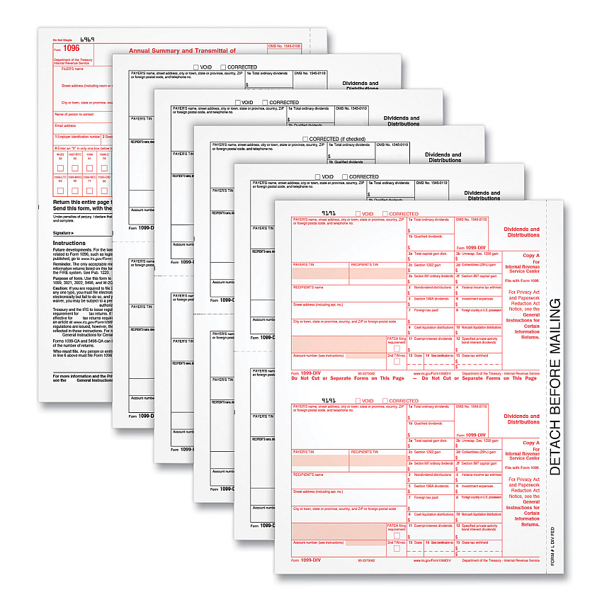 TOPS 5-Part 1099-DIV Tax Forms for Inkjet/Laser Printers, Five-Part Carbonless, 8 x 5.5, 2 Forms/Sheet, 24 Forms Total (22973)