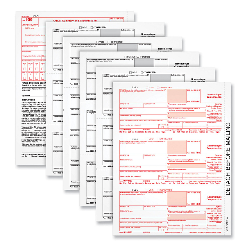 Adams 4-Part 1099-NEC Tax Forms with Tax Forms Helper, Fiscal Year: 2024, Carbonless, 8.5 x 3.5, 3 Forms/Sheet, 50 Forms Total (22993NEC)