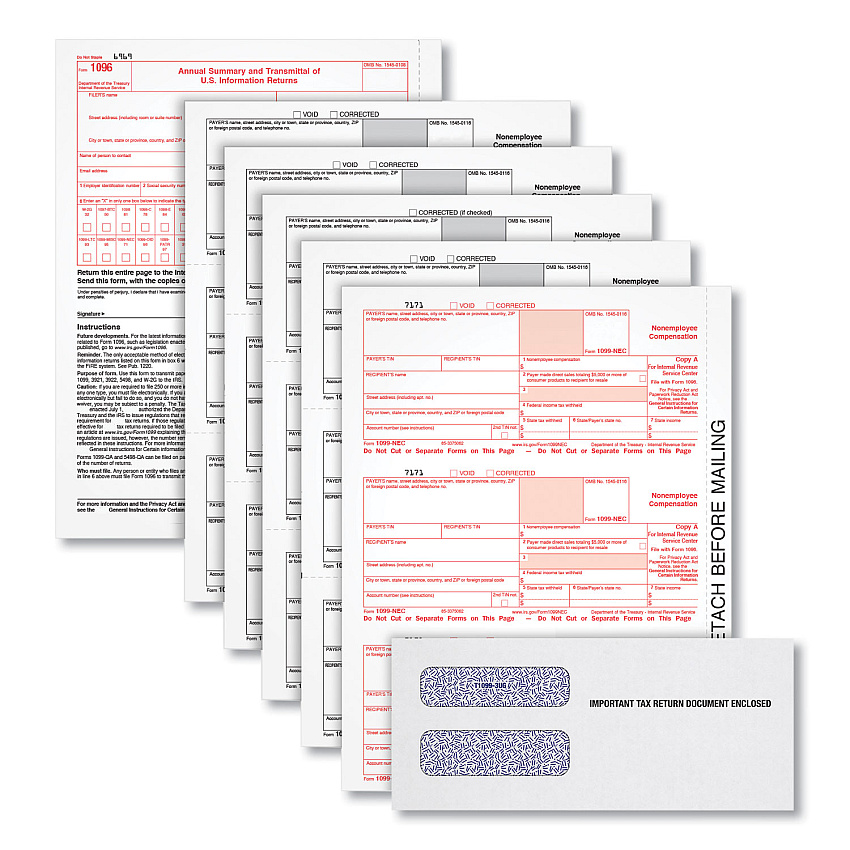 Adams 4-Part 1099-NEC Tax Form Kit with Security Envelopes and Tax Forms Helper, 2024, 8.5 x 3.5, 3 Forms/Sheet, 24 Forms Total (22905KITNEC)