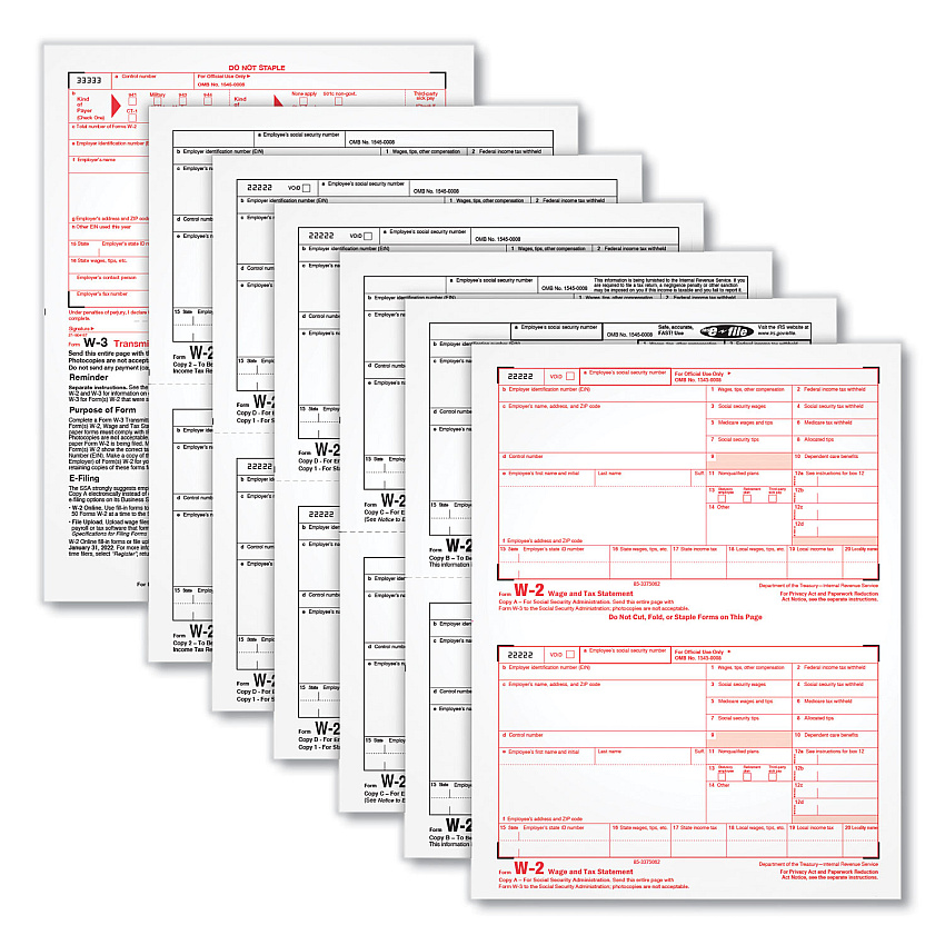 Adams 6-Part W-2 Tax Forms with Tax Forms Helper, Fiscal Year: 2024, Six-Part Carbonless, 8.5 x 5.5, 2 Forms/Sheet, 50 Forms Total (22991)