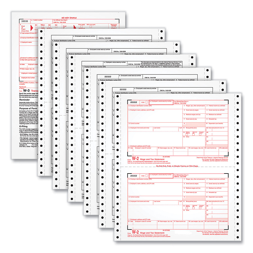 Adams 4-Part W-2 Continuous Feed Tax Forms, Fiscal Year: 2024, Four-Part Carbonless, 5.5 x 8.5, 2 Forms/Sheet, 24 Forms Total (2206C)