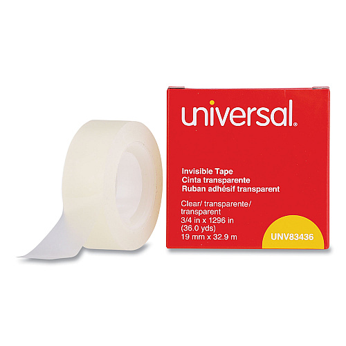 Universal Invisible Tape, 1" Core, 0.75" x 36 yds, Clear (UNV83436)