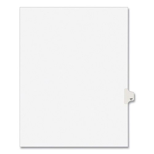Preprinted Legal Exhibit Side Tab Index Dividers, Avery Style, 10-Tab, 17, 11 x 8.5, White, 25/Pack, (1017) 1 Printed Tab(s) - Digit - 17 - 1 Tab(s)/Set - 8.5" Divider Width x 11" Divider Length - Letter - White Paper Divider - Paper Tab(s) - 20%  (01017)